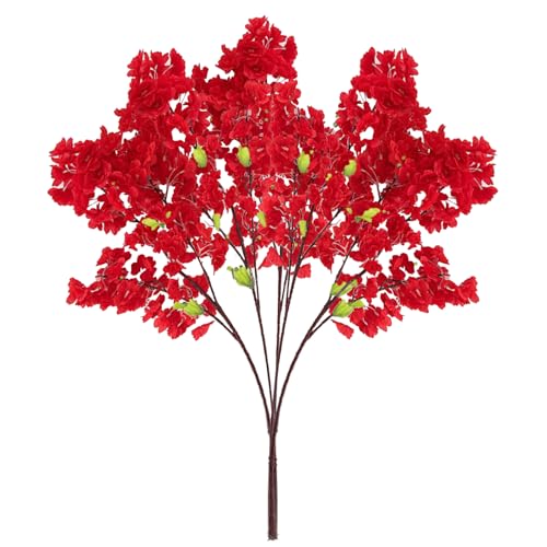 MINGZHE 5pcs Artificial Cherry Blossom Branches Faux Cherry Flowers 39 Inch Peach Branches Silk Tall Stems Fake Flower Arrangements for Home Wedding Table Vase Decor (Red) - color: Red