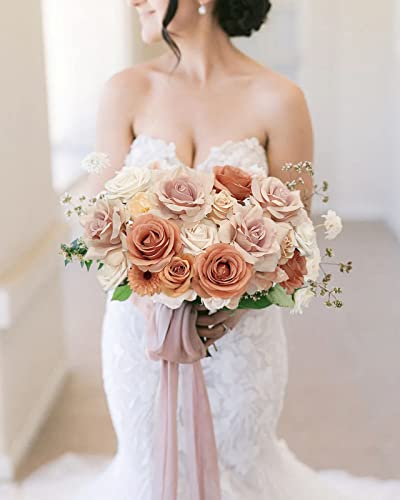 FACINOC Roses Artificial Flowers Bouquet Combo Box Set for DIY Wedding Centerpieces for Table Bridal Baby Shower Party Decorations Fake Silk Floral Arrangements for Home Decor Indoor Peach Pink - color: Pale Pink, Coral