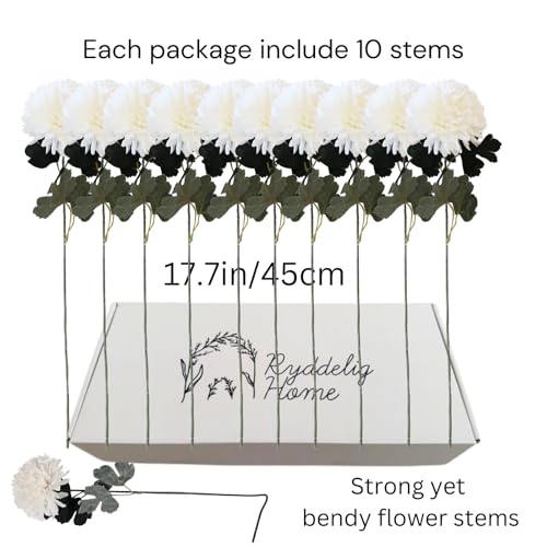 Large Faux Kiku Flower White - 10 Stems, Bulk Silk Flowers For Home Decor Indoor, Realistic Artificial Flowers, Fake White Flowers, Real Touch Flowers, Flores Artificiales Para Centro De Mesa - color: White Large