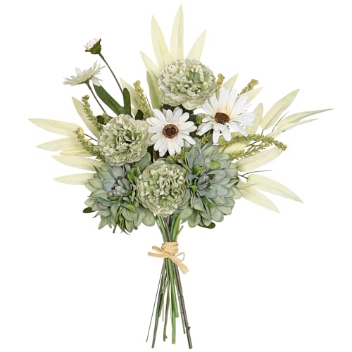 Dremisland Artificial Flowers Bouquet Silk Floral Arrangements Faux Flowers Plant for Home Decor Wedding Bride Bouquets Floral Tables Centerpieces for Home Decor Indoor Vase Table (Green) - color: Green