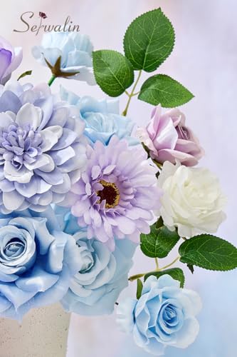 Serwalin Artificial Blue & Purple Flowers, Silk Fake Flowers for DIY Wedding Bouquets Cake Flowers, Table Centerpieces Baby Shower Birthday Party Home Decorations - color: Blue & Purple, size: Grand