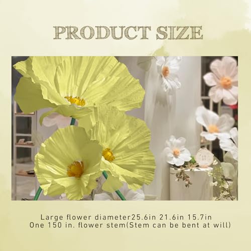 Wedding Giant Flowers Decorations, Large Paper Flowers, Artificial Flower Art Wall Decoration for Reception Banquet Outdoor Ceremony Church Spring Wedding Arrangements 3 Pack (Yellow) - color: Yellow Poppy