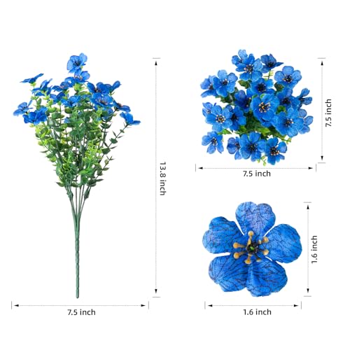 florisso Artificial Flowers for Outdoors Daisy 12 Bundles for Home Decoration, Faux Flower Fake Plants Outside Decoration with Eucalyptus UV Resistant for Planter Porch Patio Yard Garden Blue - color: Blue