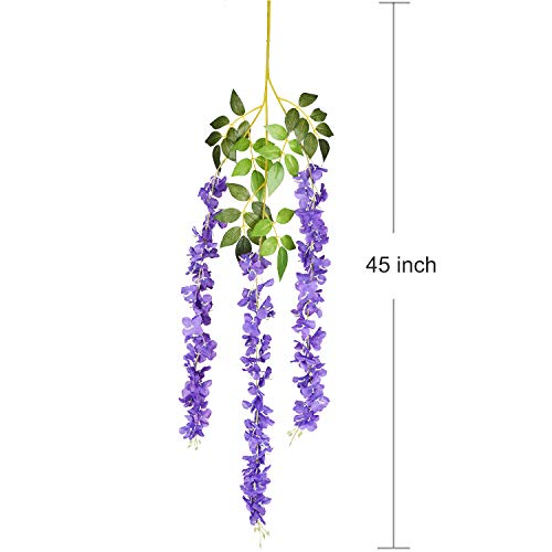DearHouse 6 Pack 3.75 Feet/Piece Artificial Fake Wisteria Vine Ratta Hanging Garland Silk Flowers String Home Party Wedding Decor (Purple) - color: Light Purple