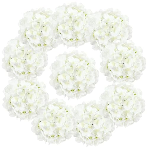 Auihiay 10PCS Hydrangea Artificial Flowers, Faux White Flowers for Wedding Centerpieces, DIY Bouquets, Bridal Shower, Floral Decor Home Decoration with Stems (VASE NOT Included) - color: Ivory