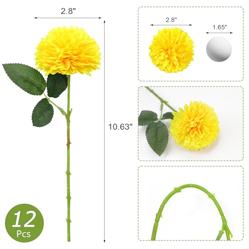 SITUMEIZI 12 Pcs Artificial Chrysanthemums Flowers Colorful Ball Flower Fake Mums Silk for Wedding Home Kitchen Decoration Floral Arrangement(Pink,Red,Orange,White) - color: Pink,red,yellow & White, size: 12 Pieces