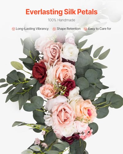 VEVOR Artificial Wedding Arch Flowers Kit, Pink Wedding Arch Flowers with Drapes Kit (Pack of 5) - 2 Pcs Floral Arrangement, 3 Pcs Sheer Drapes, for Ceremony Bouquets Reception Backdrop Decoration - color: Dusty Rose, size: 5 Pcs
