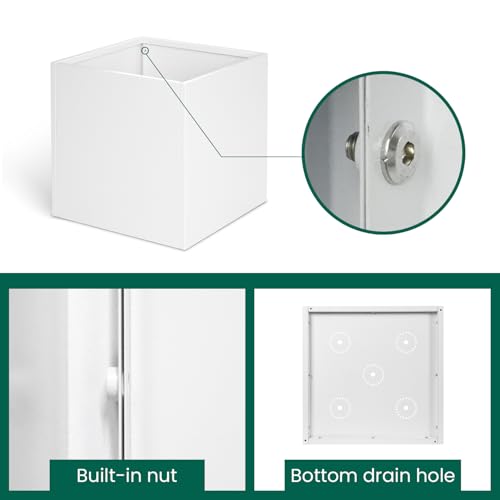 White Steel Planter 24 Inch Square Outdoor Planters Galvanized Steel Planter Box Indoor Metal Large Planters Cube Heavy Duty Planter Modern Commercial Residential for Plants Trees Patio Yard Garden - color: White, size: 24" L x 24" W x 24" H