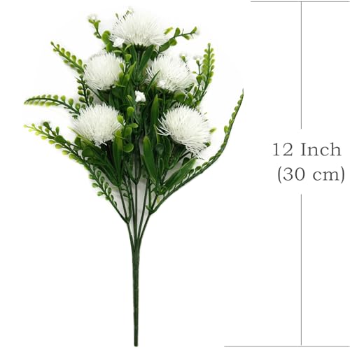Fake White Dandelion Flowers Simulated Ball Flower Ornaments, Artificial Plant Plastic Faux Greenery Indoor Home Decor Outdoor Garden Wedding Party Christmas Vase Planter Filler DIY Decoration 4 Pack - color: Dandelions - White 4 Pack