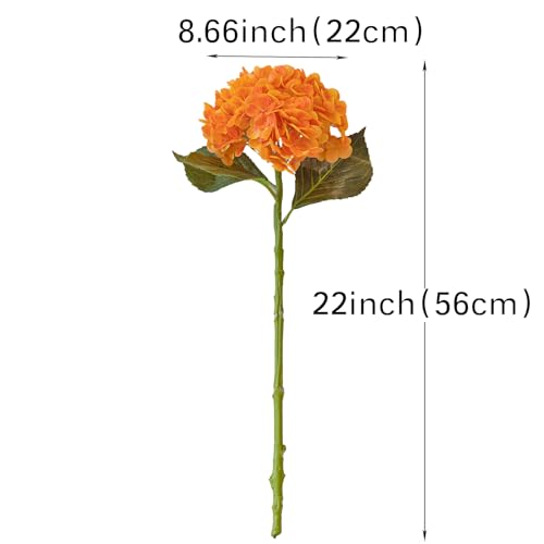 DUYONE 22" Real Soft Touch Hydrangea Artificial Flowers Realistic,Large Long Stem Fake Flowers Full Latex Faux,Wedding Bouquet,Party Home Decor,Garden Office Room Table Centerpieces Orange 3Pcs - color: Orange, size: 3Pcs
