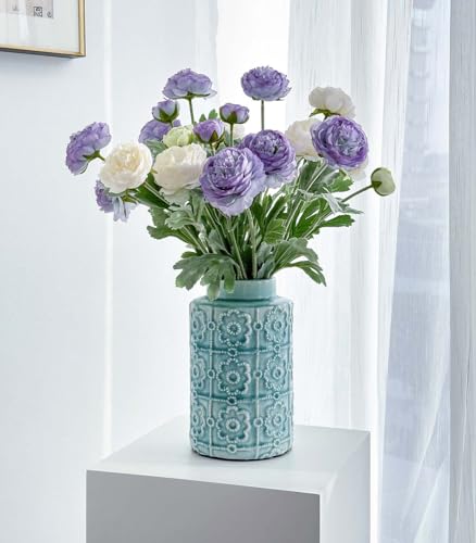 7 pcs Peonies Artificial Flowers, Purple Champagne Ranunculus Artificial Flowers, Fake Peonies for Home Office Centerpiece Table Decorations, Dining Table Centerpiece (Purple+Champagne) - color: Purple Champagne