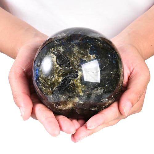 Large Labradorite Crystal Ball with Stand Natural Crystals Sphere Gemstone Ball Meditation Witchcraft Home Decor 100-110mm/3.9-4.3" - color: Labradorite, size: 3.9 - 4.3 inches
