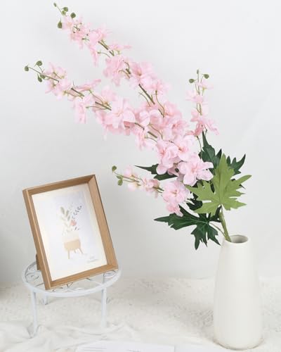 6Pcs Pink Delphinium Artificial Flowers 37.4’’ Faux Silk Larkspur Flowers Long Stem Flowers for Floor Vase Table Centerpiece Home Wedding Party Garden Decoration(Pink) - color: Pink