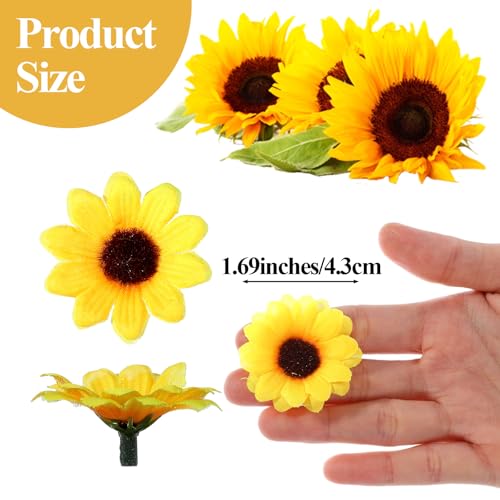 150 Pcs Mini Artificial Sunflower Heads, 1.7 In Sunflowers Artificial Flowers for Spring Summer Decoration, Fake Sunflowers for Home Garden Wedding Party Office Indoor (Only Heads, No Stems)