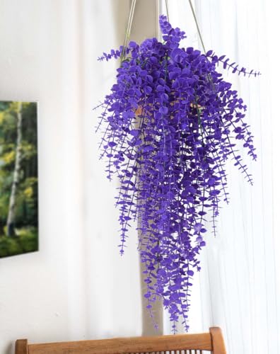 RECUTMS Artificial Hanging Plants Fake Plants Greenery Vines Aritificial Plants Eucalyptus Purple Leaves Hanging Vines Plant Colorful Outdoor Faux Vines Wall Decoration(Pure Purple) - color: Pure Purple, size: Hanging Plants