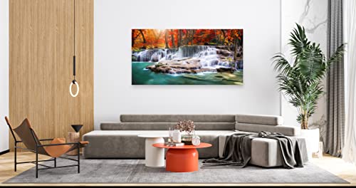 Aibonnly Wall Art Canvas Painting Red Forest Waterfalls 1 Piece Modern Landscape Tree Picture Poster Print Framed and Stretched Ready to Hang for Living Room Bedroom Kitchen Office Home Decor - color: Red, size: 48"L x 24"W
