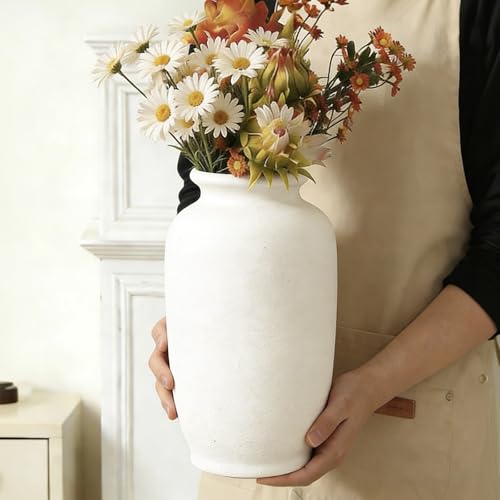 White Ceramic Vase-Boho Decorative Vase,Terracotta Tall Vases Decorative Pottery are Suitable for Decorating Living Rooms,Kitchens,and Bedrooms. - color: White L