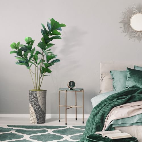 Artificial Tree in Geometric Pattern Planter, Fake Ficus Lyrata Silk Tree for Indoor and Outdoor Home Decoration - 66" Overall Tall (Plant Pot Plus Tree) - style: Ficus Lyrata