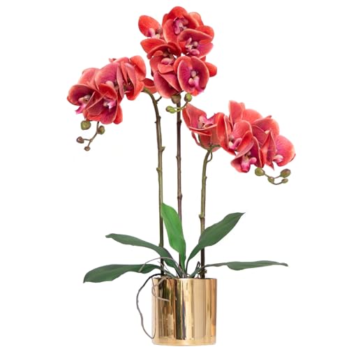 Artificial Orchid Flowers Set Real Touch Faux Flower in Vase Faux Butterfly Orchid Lifelike Orchid Arrangement for Wedding Home Office Party Hotel Decoration - color: Light Red