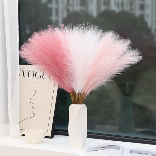 Wertuirk 60pcs Faux Pampas Grass - 24 Inch Pink Pampas Grass Home Decor, Artificial Colored Pompas Grass for Room Decor, Wedding Centerpieces and Baby Shower Decorations (Blush & White & Pink) - color: A Pink & White & Blush, size: 60 Pieces