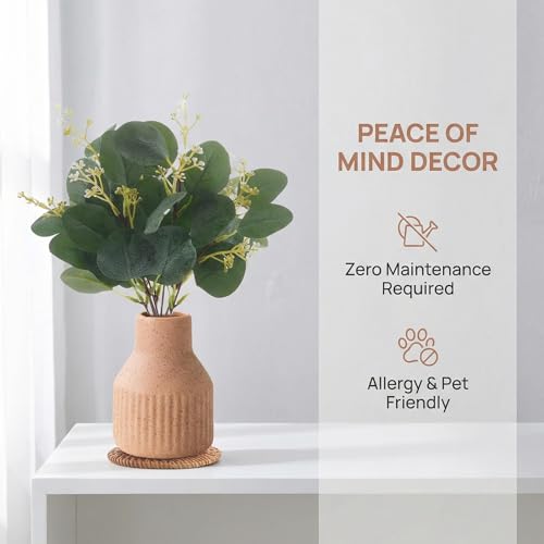 Artificial Eucalyptus Greenery Stems in Ceramic Vase 10Pcs Fake Plants Eucalyptus Leaves for Centerpiece Table Decorations Home Room Decor Office Desk Decor Greenery Decor Indoor (Beige) - color: Beige