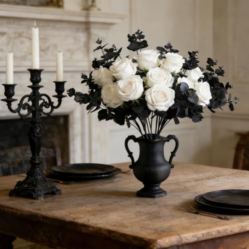 GREENTIME 2 Pack Black Eucalyptus Stems with 20 Branches 18.5'' Artificial Flower Bouquet for Vase Halloween Wedding Table Centerpiece Decor - color: Black - Eucalyptus Stems