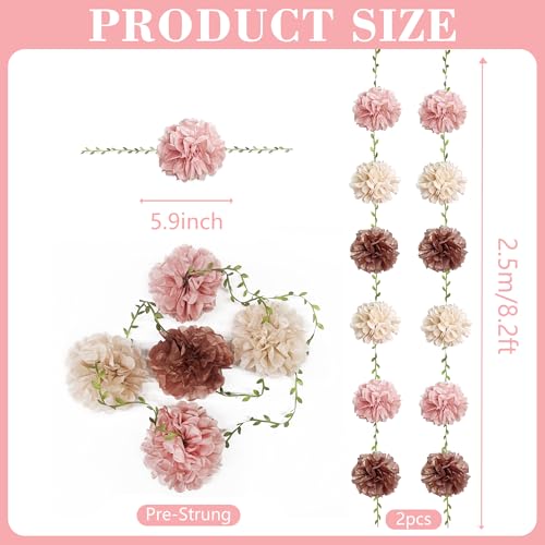 Dusty Pink Party Decorations Rose Gold Dusty Pink Beige Tissue Paper Flowers Pom Pom with Leaf Ribbon Hanging Garland Streamer for Birthday Baby Shower Wedding Bridal Shower Engagement Party Supplies - color: Dusty Pink