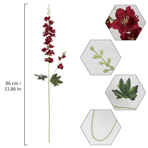 Delphinium Artificial Flowers,8PCS Silk Larkspur Flowers 33.5'' Long Stem Burgundy Flowers for Tall Vase Home Wedding Garden Table Decor(Burgundy) - color: Burgundy
