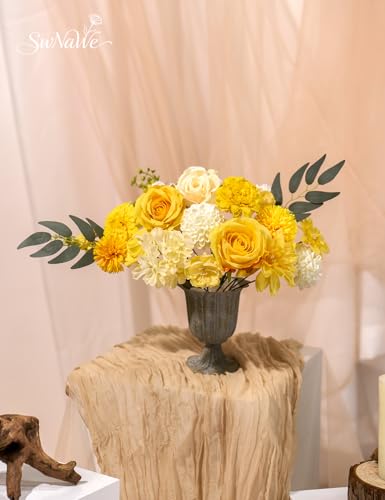 Yellow Flowers Artificial Roses Combo Set Fake Pink Silk Flowers Faux Peony Flowers Mix Dahlia with Stems for Wedding Bouquets Baby Bridal Shower Party Floral Arrangements Decor - color: Yellow, size: The Modern Classic