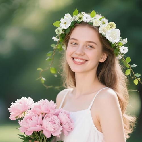 Fake Flowers Heads Bulk White Green Mini Artificial Silk Flower for Crafts, Small Artificial Daisy Roses Faux Flowers for Graduation Cap DIY Cake Wedding Party Home Garland Decoration - color: White Green