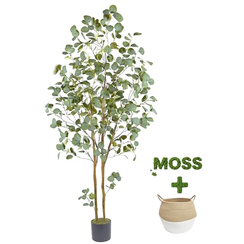 Warmplants Artificial Eucalyptus Tree, 6ft Tall Faux Eucalyptus Plant with Basket for Home Office, 72'' Fake Tree for Indoor Outdoor Livingroom Garden Floor Décor - color: Eucalyptus, size: 6ft