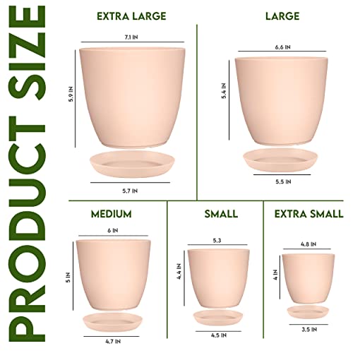 Utopia Home - Plant Pots with Drainage - 7/6.6/6/5.3/4.8 Inches Home Decor Flower Pots for Indoor Planter - Pack of 5 Plastic Planters, Cactus, Succulents Pot - Pink - color: Peach Pink, size: Pack of 5