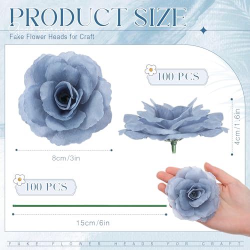 Yunlly 100 Pcs Artificial Flowers Fake Silk Roses Long Stem Rose Bouquet Wedding Party Home Decor for DIY Baby Shower Centerpieces Tables Home Decorations (Dusty Blue) - color: Dusty Blue
