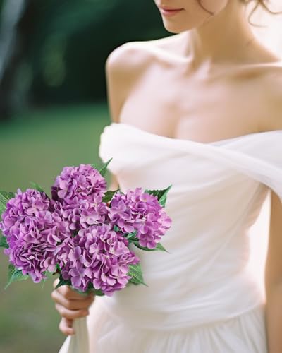 6PCS Premium Purple Hydrangea Artificial Flowers Bouquets, Silk Hydrangea Flowers with Stems, Fake Hydrangeas Arrangement, Faux Hydrangea Decor for Home Wedding Party Table Centerpieces (purple-2) - color: Purple-2