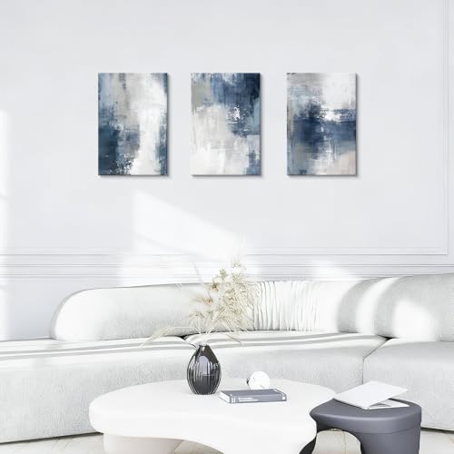 WENGTIAO 3 Pcs Navy Blue Abstract Canvas Wall Art Prints Modern Minimalist Blue Gray Artwork for Walls Framed White Neutral Poster Paintings Decor for Living Room Bedroom Bathroom Office 16x24x3Pcs - color: Abstract-blue, size: 16"x24"x3Pcs