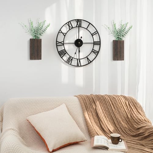 Dahey 2 Pack Wood Wall Planter Vase with Artificial Eucalyptus Farmhouse Wall Hanging Decor Pocket Planter for Indoor Fake Plants Greenery, Living Room Bedroom Kitchen Home Office Decoration - color: Brown