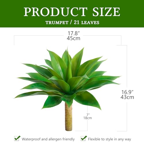 Artificial Agave Faux Agave Fake Greenery 18In Outdoor Artificial Plant Fake Plant for Indoor Home Decoration Plastic Plant Outdoor Decoration Front Porch Decor Simulation Tree 2Pack(Green) - color: 18"green