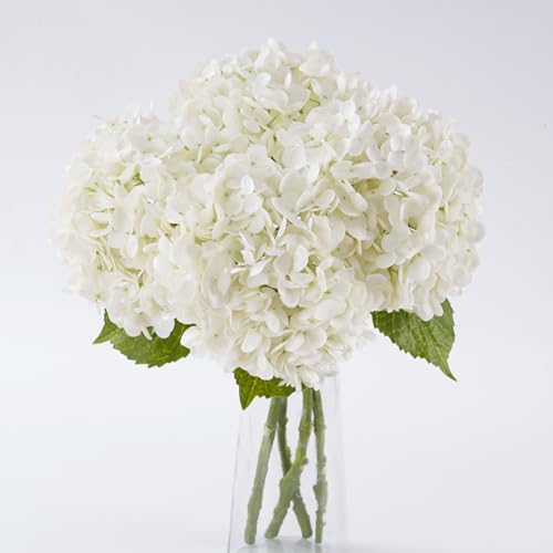 BonBloom's 4 Pcs White Hydrangea Artificial Flowers, 21" Stem Real Touch Latex Faux Hydrangeas Flowers for Tables Centerpieces, Outdoor Party Floral Arrangements Wedding Bouquets Home Decor - color: 4 White, size: 4pcs