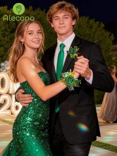 Alecono Green Corsage and Boutonniere Set, Corsages for Bride Bridesmaid Groom Bridegroom, Artificial Flowers for Prom Graduation Ceremony Anniversary - color: Green, size: Corsage and Boutonniere Set