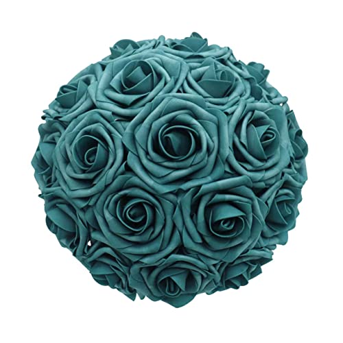Artificial Flowers 50PCS Real Looking Dark Teal Roses Fake Roses with Stem for DIY Wedding Bouquets Centerpieces Party Baby Shower Home Decorations - color: Dark Teal, size: 3"/50pcs