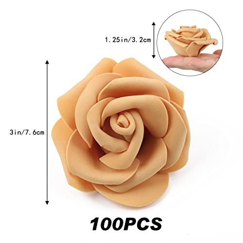 Artificial Rose Flower Heads, 100pcs Gold Yellow Roses Artificial Flower Foam Rose for DIY Wedding Bouquets Centerpieces Arrangements Party Baby Shower Home Decor (Stemless,Gold Yellow) - color: Gold Yellow, size: 100PCS