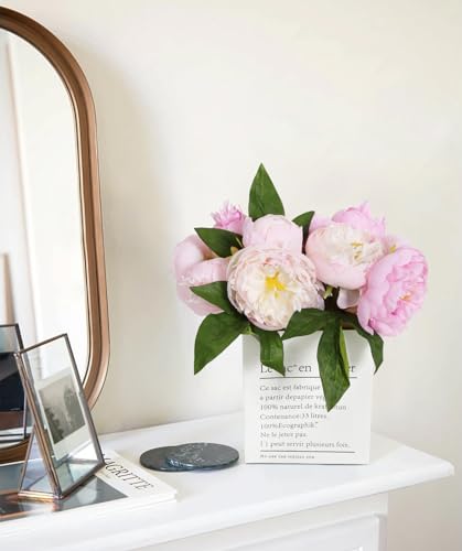 Pink Peonies Silk Flowers 2 Bouquets Pink Fake Peonies 14 Heads Faux Peony Flowers with Stems for Wedding Decoration Bride Bouquet Faux Flowers Crafts Floral Arrangement (Multi-Pink) - color: Multi-pink