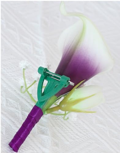Artificial Calla Lily Wedding Boutonniere Groom and Groomsmen Buttonholes Flower with Pins Prom Party Suit Decoration Anniversary Accessories for Man (Purple,8) - color: Purple