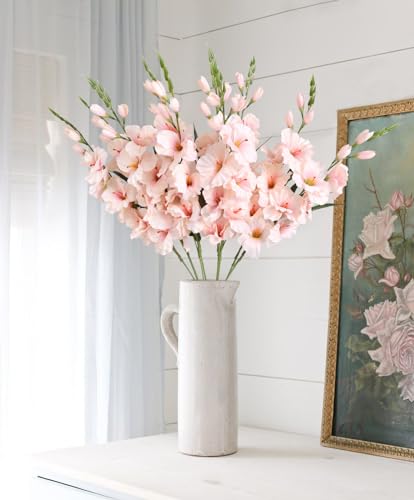 IPOPU 10 PCS Gladiolus Artificial Flowers 30.3 in Gladiolus Flowers Silk Gladiolus Flowers with Stems Artificial Gladiolus Flowers Faux Gladiolus for Home Wedding Office Decoration(Light Pink) - color: Light Pink
