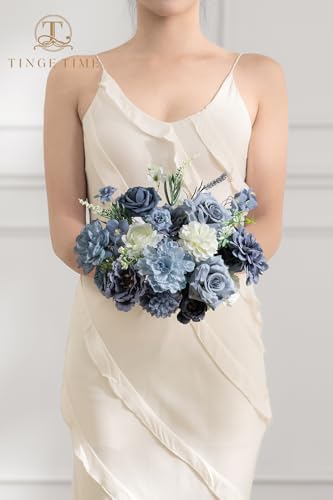 TINGE TIME Fake Flowers Artificial Flowers Peonies Bulbous Chrysanthemum Daisy Hydrangea Sunflower Violets Dahlia Daffodils Epiphyllum Orchid Cherry Blossom Camellia Leyaron (Dusty Blue) - color: Dusty Blue