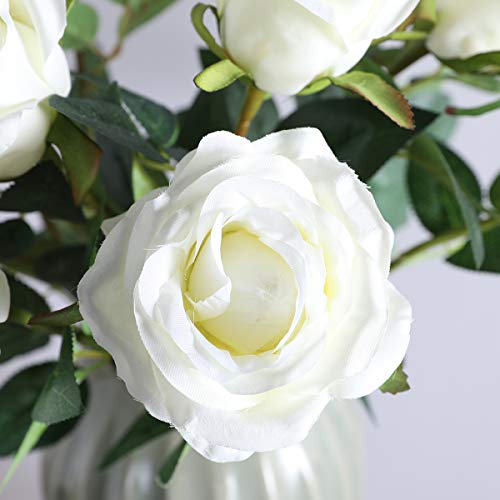 White Fake Roses Artificial Flowers - 10 Pcs Fake Artificial Roses Silk Flowers with Stems for Home Wedding Hotel Office Centerpiece Decor - color: White, size: 10 Pcs