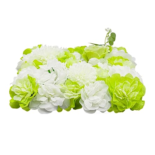 Flower Wall 12PCS 15" x 15" Flower Backdrop Lifelike Light Green Rose Flower Panel White Green Ping Pong Chrysanthemum Silk Fabric Floral Wall Mat for Garden Patio Wedding Indoor Outdoor Decor - color: Light Green, size: 12 pieces