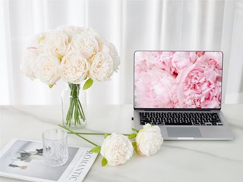SITUMEIZI 10PCS Artificial Peony Flowers, Real Touch Fake Silk Bouquet with Stems for Home Mothers Day Wedding Party Centerpieces Table Decoration Indoor(Ivory White) - color: Ivory White