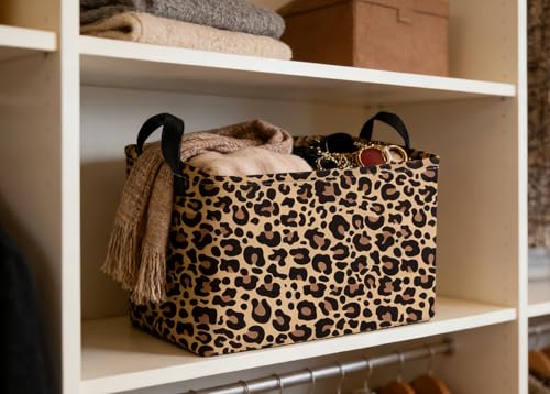 Essme Rectangular Kids Baskets,Leopard Print Storage Box,Cute Basket for Kids with Handles for Room Decor, Book Bins,Shelf Basket.(Leopard Print) - color: Leopard Print