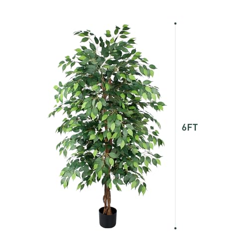 Ficus Tree Artificial 6ft, Tall Fake Tree with Realistic Leaves & Trunk, Artificial Tree for Home Office Living Room Decor Indoor Outdoor. - style: 6ft